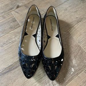 Adrienne Vittadini Blk Pointed-Toe Sharlann Flats